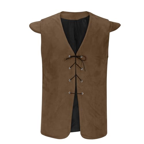 Mens Waistcoat Vest Western Vintage Sleeveless Lace Up V-Neck Tanks Tops Slim Fit Ethnic Style Medieval Steampunk Vest