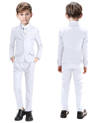 Image of Suit for Boy Formal Slim Fit Tuxedo 5 Pieces Kids Toddler Wedding Outfit Blazer Pants Vest Set Boys Suits