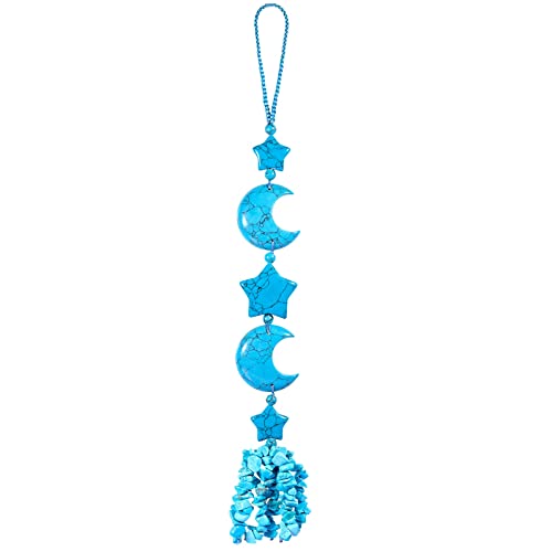 KYEYGWO Blue Howlite Turquoise Reiki Healing Half-Moon Crystal Hanging Decor with Tumbled Stone