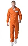 JEGERMIG Men‘s Orange Jail Jumpsuit Halloween Inmate Uniform Cosplay Costume Criminal Outfit for Adult