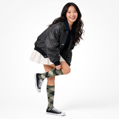 Image of Couver Women's Argyle Knee High Socks - Soft Acrylic Over the Calf Tube Style Socks for Casual Athletic - One Size