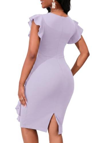 Image of PerZeal Women's 2026 Flutter Sleeve Bodycon Midi Dress Sexy Crew Neck Knit Ruffle Wear to Work Cocktail Party Pencil Dresses