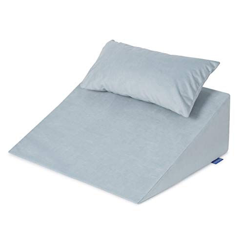Badum Relax Keilkissen (60x50x21 cm) mit Kopfkissen, Rückenkissen, Relaxkissen, Kissen für Bett, Sofa, Lesekissen mit Gedächtnisschaum - Memory Foam, Bücherkissen, waschbarer Bezug, hellblau Cover