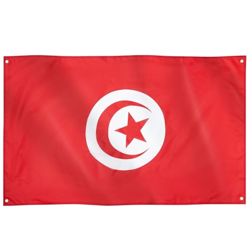 Runesol Drapeau de la Tunisie, 91x52cm, 3ft x 5ft, 4 Anneaux, Drapeau Tunisien, علم تونس, République de Tunisie Drapeaux, Drapeaux Premium, Intérieur, Extérieur, Jour de l'indépendance