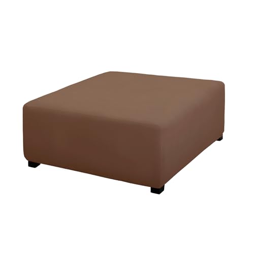 Image of PureFit Stretch Square Ottoman Cover 40x40x15 Footstool Cover, Brown | Fleece Large Ottoman Slipcovers Soft Form Fit Square Slipcover for Folding Storage with Nonslip Elastic Bottom