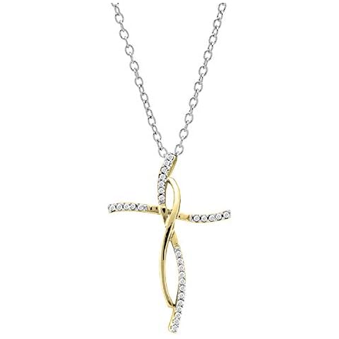 DazzlingRock Collection Colgante de Cruz de Diamante Blanco Redondo de 0,12 Quilates (ctw), Oro Amarillo de 14 k Cover