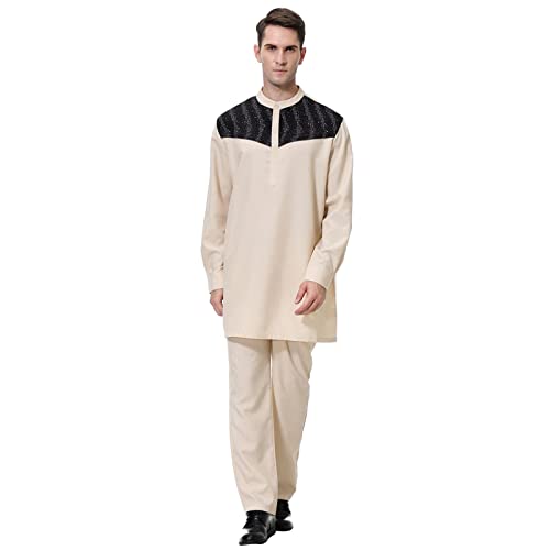 Robe musulmane arabe ensemble caftan kaki pour prière et moments en famille