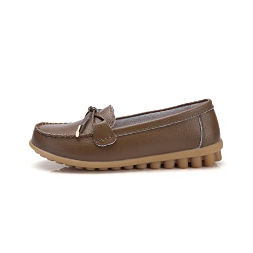 Image of Momuk Women's Penny Loafers Leather Driving Moccasins Slip On Boat Shoes Fashion Comfort Flats