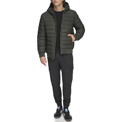 Image of DKNY Men's Quilted Performance Hooded Bomber Jacket