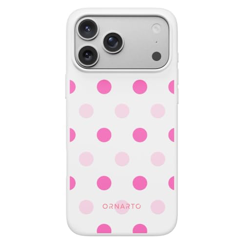 Image of ORNARTO for iPhone 17 Pro Max Case, Liquid Silicone, White Pink Polka Dot