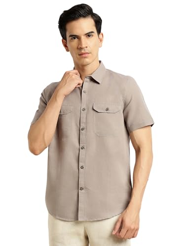 Image of Thomas Scott Men's | Solid | Half Sleeve | Slim Fit | Linen Blend | Double Flap Pocket | Spread Collar | Casual Shirt for Men