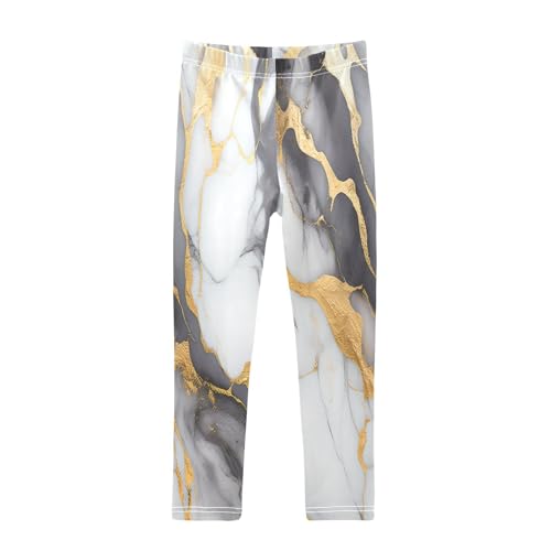 Bolaz Toddler Girls Leggings Printed Yoga Pants Leggings Grey Gold White Marble for Kids