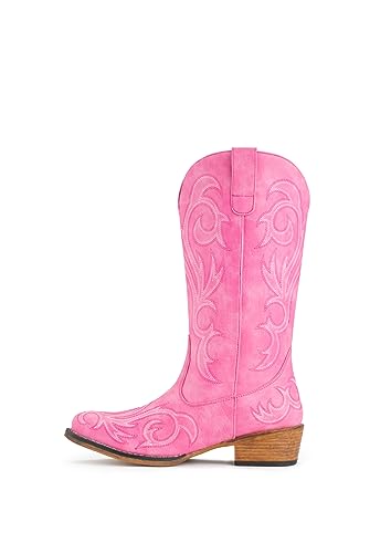 Image of IUV Cowboy Boots For Women Mid Calf Cowgirl Boots Pointy Toe Western Boot