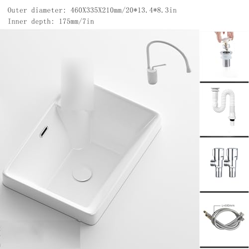Lavabo moderne blanc à poser rectangulaire en céramique avec robinet