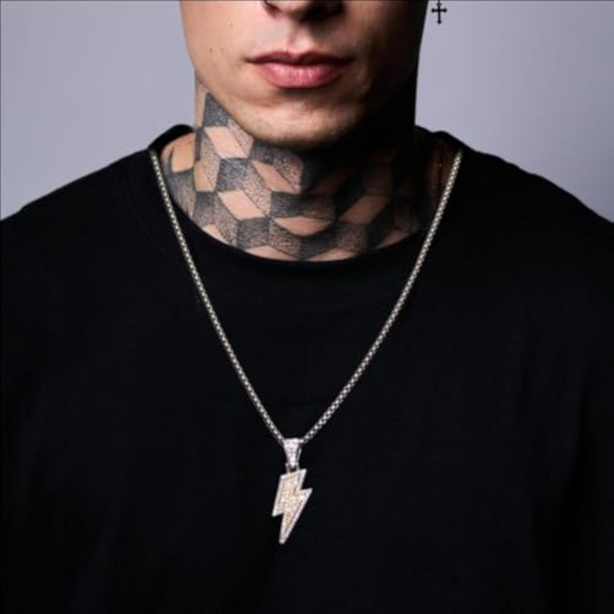 Iced Out Spark Flash Pendant Silver Chain for Men