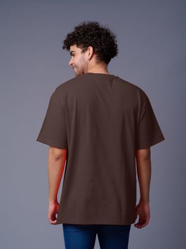 Image of LEOTUDE Men Los Angeles Brown Oversized T-Shirt Material Cotton Blend