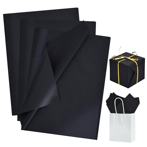 Image of BEISHIDA 100 Sheets Black Tissue Paper Bulk, Wrapping Tissue Paper for Gift Bags, 14 x 20 Inch Gift Wrap for Halloween Birthday Wedding Graduation DIY Crafts Holiday Flowers