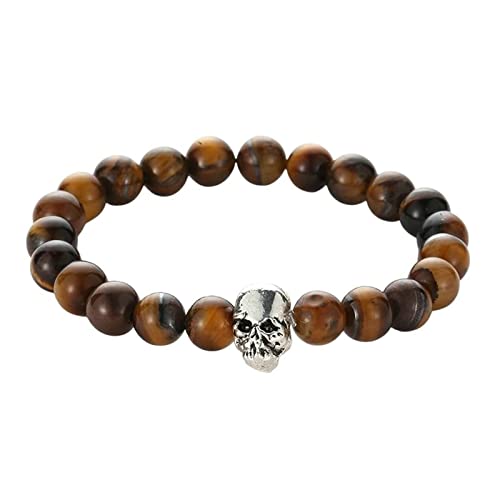 Bracelet en pierre de 8mm avec perles élastiques et croix de 19cm pour cadeau homme