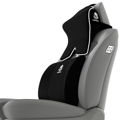 Image of MRRON Large Back Support Neck Rest for Chair & Car Seat, Orthopaedic Lumbar Support Memory Foam Backrest Cushion Designed for Back Pain Relief Pillow for Comfortable Sitting (Black, Lumbar)