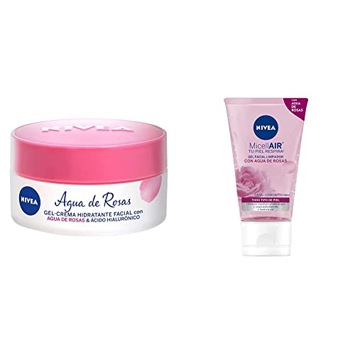 NIVEA Nivea Gel Hidratante Facial Con Agua De Rosas, 50 Ml, color, 50 ml, pack of/paquete de + Gel Facial Limpiador Todo Tipo De Piel Con Agua De...