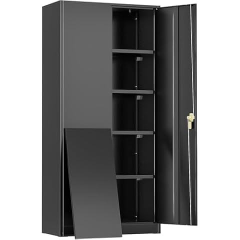 Incbruce 72” Metal Storage Cabinet, Garage Cabinets and Storage System with Doors and Shelves, Tall Lockable Tool Cabinet for Garage, Office, Home (Black) Cover