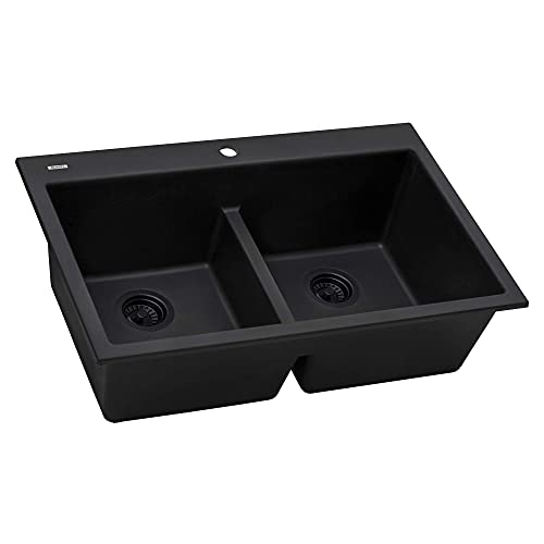 Ruvati 33 X 22 Inch Drop-In Topmount Granite Composite Double Bowl Low Divide Kitchen Sink - Midnight Black - Rvg1385Bk #TOP30