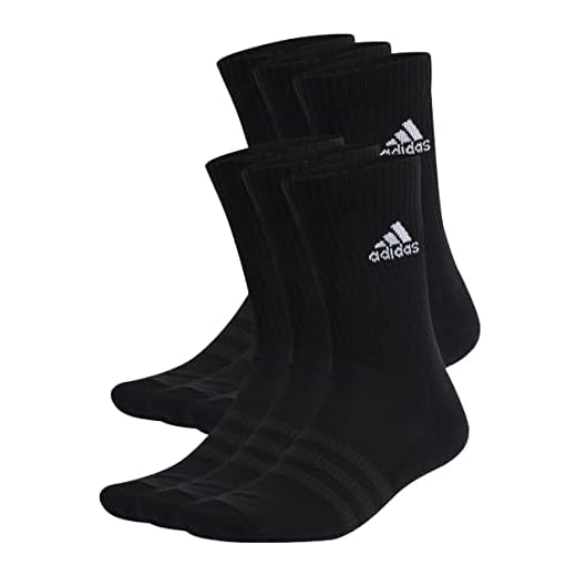 adidas Mixte Cushioned Sportswear Crew Socks 6 Pairs, Black / White, 6.5-8