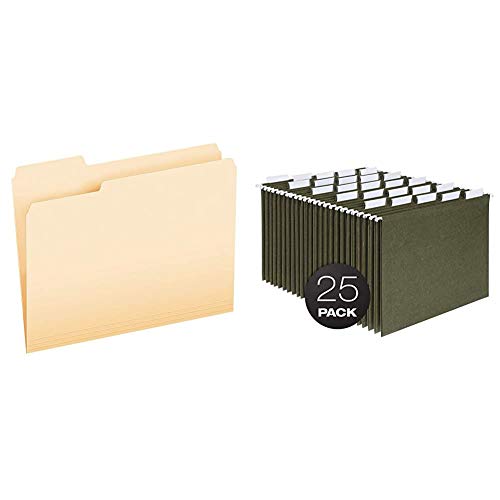 Pendaflex File Folders, Letter Size, 1/3 Cut, Manila, 250 per Box (752250) & Hanging File Folders, Letter Size, Standard Green, 1/5-Cut Adjustable Tabs, 25 Per Box (81602)