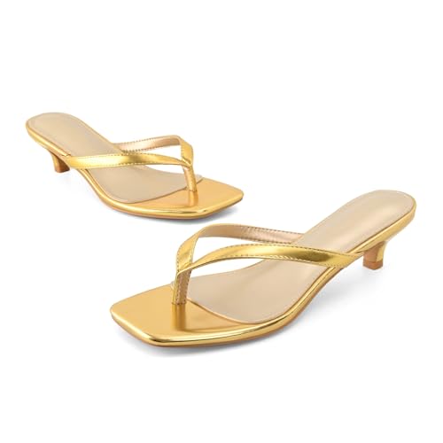 Image of Women's Flip-Flops Kitten Heels Thong Sandals For Women Square Toe Slip On Fashion Summer Dress Sandals