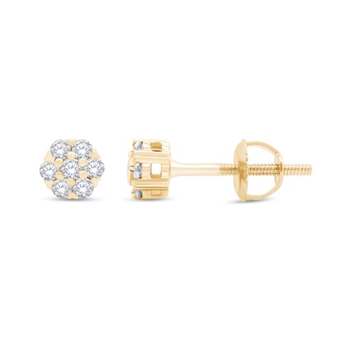 SAVEARTH DIAMONDS 1/4 Carat Round Cut Moissanite & Lab Grown Diamond Flower Cluster Stud Earrings In 14K Gold Over Sterling Silver With Screw Back Jewelry For Womens (Clarity VVS1, 0.25 Cttw)
