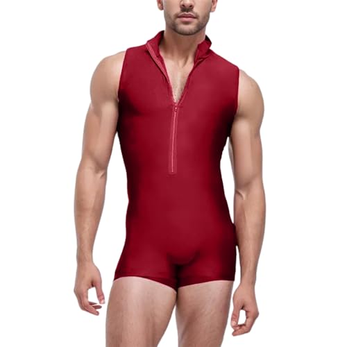 DUHENWU Herren Body Stringer Bodysuit Overall Unterhemd Bodycon Sportbody Mit Reißverschluss Eng Stretch Gymnastikbody Unterwäsche Overall Unterhemd Männer Gym Fitness Training Jumpsuit