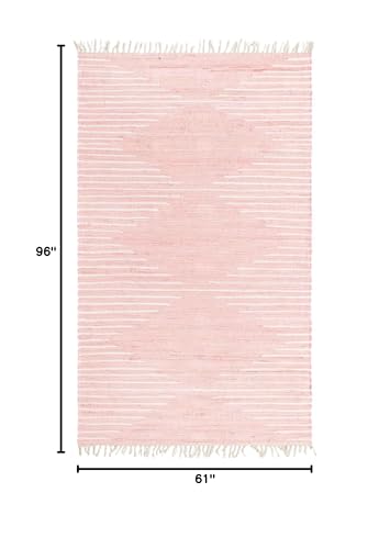 Briah Unique Loom Chindi Cotton Area Rug - Rose/Ivory (5'1"x8')
