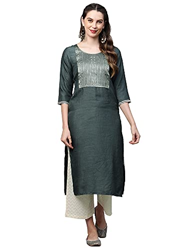 Image of INDO ERA Women's Polyester Solid Straight Kurta