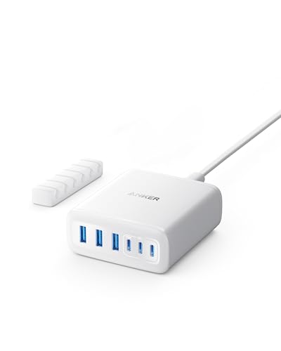 Anker USB-C Laddare, 6-Portars Laddningsstation med 112 W Uteffekt, för iPhone 16/16 Plus/16 Pro/16 Pro Max/15/14/13/12 Serien, MacBook Air, Pixel, Galaxy, iPad, och Mer (Utan Laddningskabel) (White)