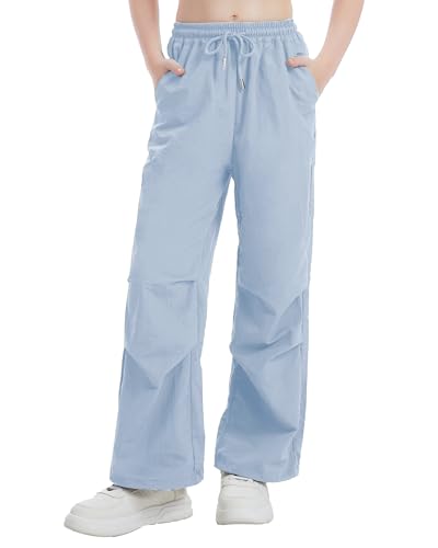 Image of Girls Parachute Cargo Pants Drawstring Waterproof Causal Hiking Pants for Girls Pockets Lightweight Running Joggers
