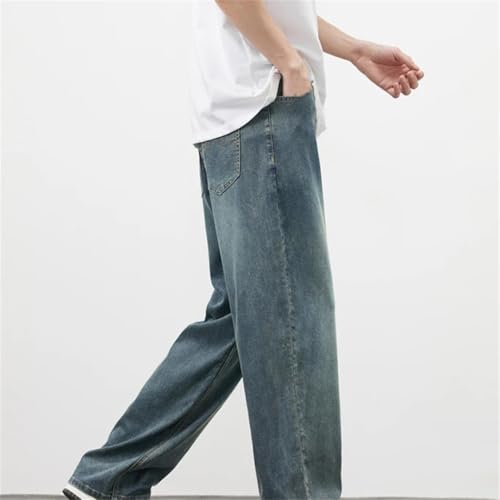 Men's Summer Thin Jeans Loose Fit Wide Leg Straight Cut Casual Denim Trousers Retro Style4