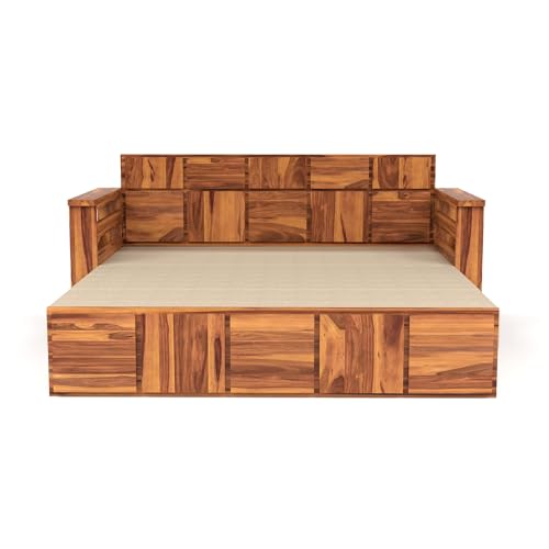 Image of Mamta Furniture Sheesham Wood Sofa Cum Bed with Storage Modern Wooden Sofa Set for Living Room Bedroom Furniture 3 Seater Convertible Sofa Cum Bed in Honey Finish