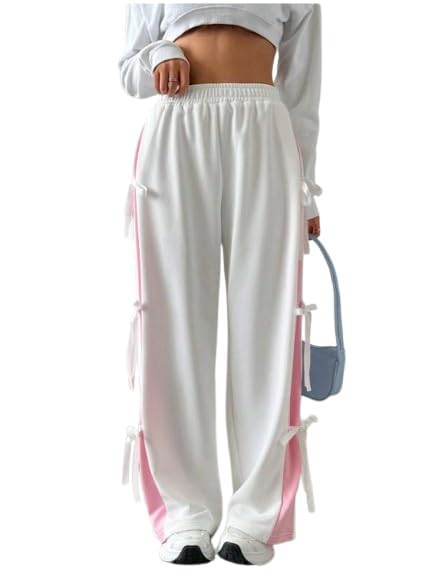 dpl groups Women's Polycotton Designer Fancy Stylish Loose Pant Trouser Wide Leg Sweatpants with Side Bow Ties, Elastic Waist-picture-46