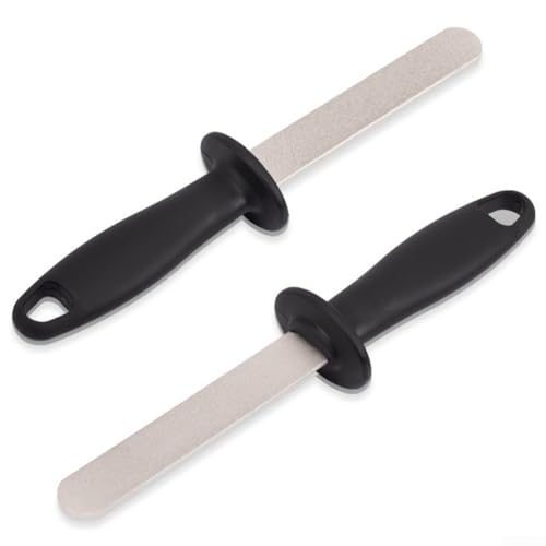 2 limas de doble cara con revestimiento de diamante para afilar cuchillas, cinceles, tijeras y cepilladoras con grano 400 y 1000, diseñadas con mango ergonómico para un mejor agarre