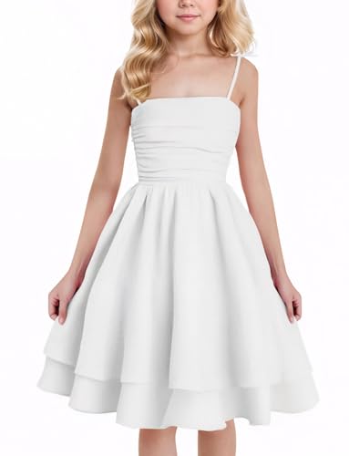 Happy Cherry Girls Dresses Summer Cute Clothes for Teens Casual Spaghetti Strap Swing Smocked A Line Beach Sundress 8-12Y3