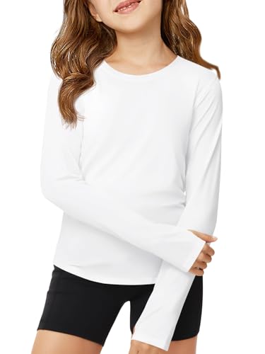 Reviews de Ropa de Balonmano para Niña - 5 favoritos. 42 Haloumoning - Camisetas deportivas de manga larga para niñas, camisetas ligeras de yoga, cuello redondo, con agujeros para el pulgar, Blanco, 11-12 Años