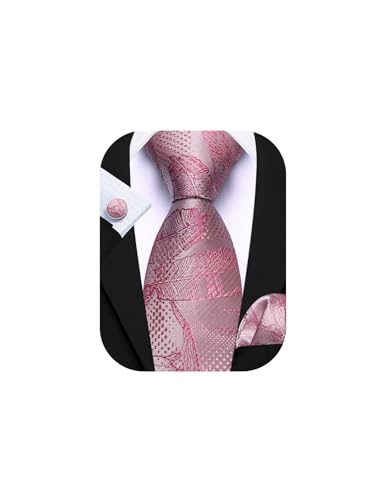 Image of Barry.Wang Classic Mens Ties Silk Necktie Pocket Square Cufflinks Set Woven Designer Wedding Business