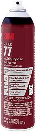 3M Super 77 Multipurpose Spray Adhesive, Low VOC, 14 oz., Meets California VOC requirements, Use on Wood, foam, Fiberglass, Glass, Leather, Paper, Plastic, Rubber, Fabric (77-VOC30DSC)