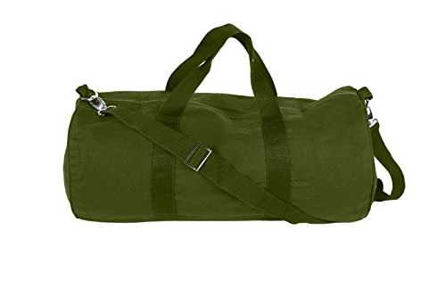 Tag&Crew Lightweight Solid Round Duffle Multifunctional Foldable Canvas Carry-on Gym Bag with Adjustable & Detachable Shoulder Strap Metal Accessories - Olive