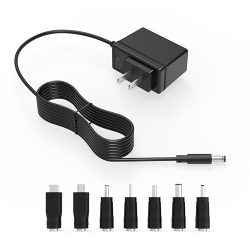 Superer 5V 2A 10W DC Power Supply Adapter, AC 100V-240V to DC 5 Volt 2 Amp Wall Plug Charger with 7 Tips, Replacement Power Cord for Router, Security Camera, Baby Monitor, TV Box, LED Strip