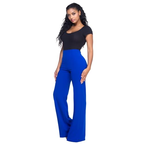 Cemi Ceri Womens High Waist Wide Leg Dress Pants Elegant Flared Business Slacks for Office & Casual Wear Comfortable Work Trousers Royal Small