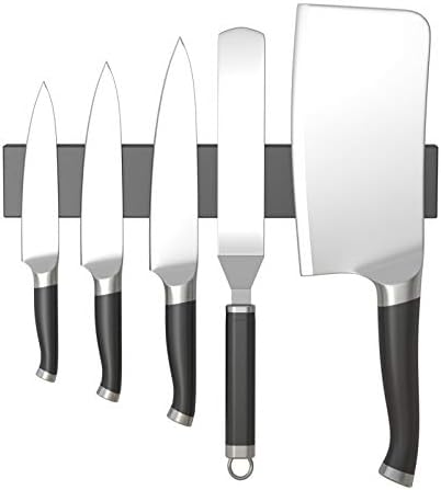 ALPHYSE Magnetic Knife Strip, Adhesive 12 Inch Stainless Steel Magnetic Knife Holder for Wall, Magnetic Knife Block, No Drill Magnetic Knife Bar, Kitchen Storage Magnetic Knife Rack, Black