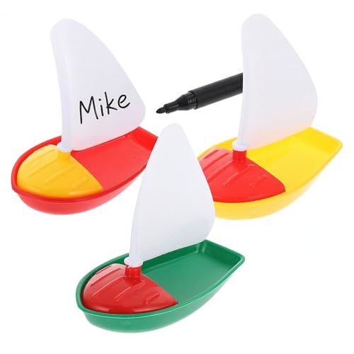 Toyvian DIY Bath Toy Boat & Sailboat 3PCS for Kids Toddler Mold-Free, Small Plastic Boats for Bathtub, Floating Pool Water Toys,Swim Play for Beach Lake Summer, with Educational DIY Sail Design