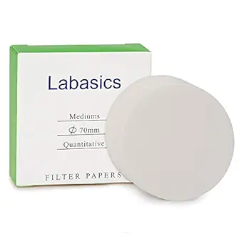Labasics Quantitative Filter Paper Circles, 70 mm Diameter Cellulose Filter Paper with 15 to 20 Micron Particle Retention Medium Filtration Speed, Pack of 100