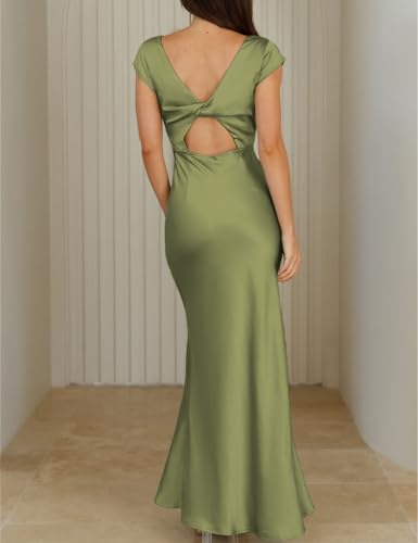 Halfisland Womens Summer Satin V Neck Cap Sleeve Backless Maxi Dress Elegant Twist Cut Out Midi Dresses Wedding Guest2